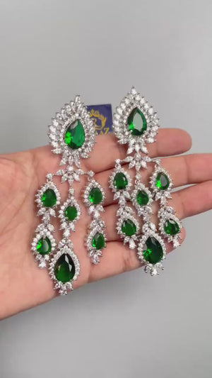 Emerald Diamond Earrings/ Indian Earring/ Indian Jewelry/ Pakistani Jewelry/ Crystal Earrings/  Jewelry/ Bollywood Jewelry