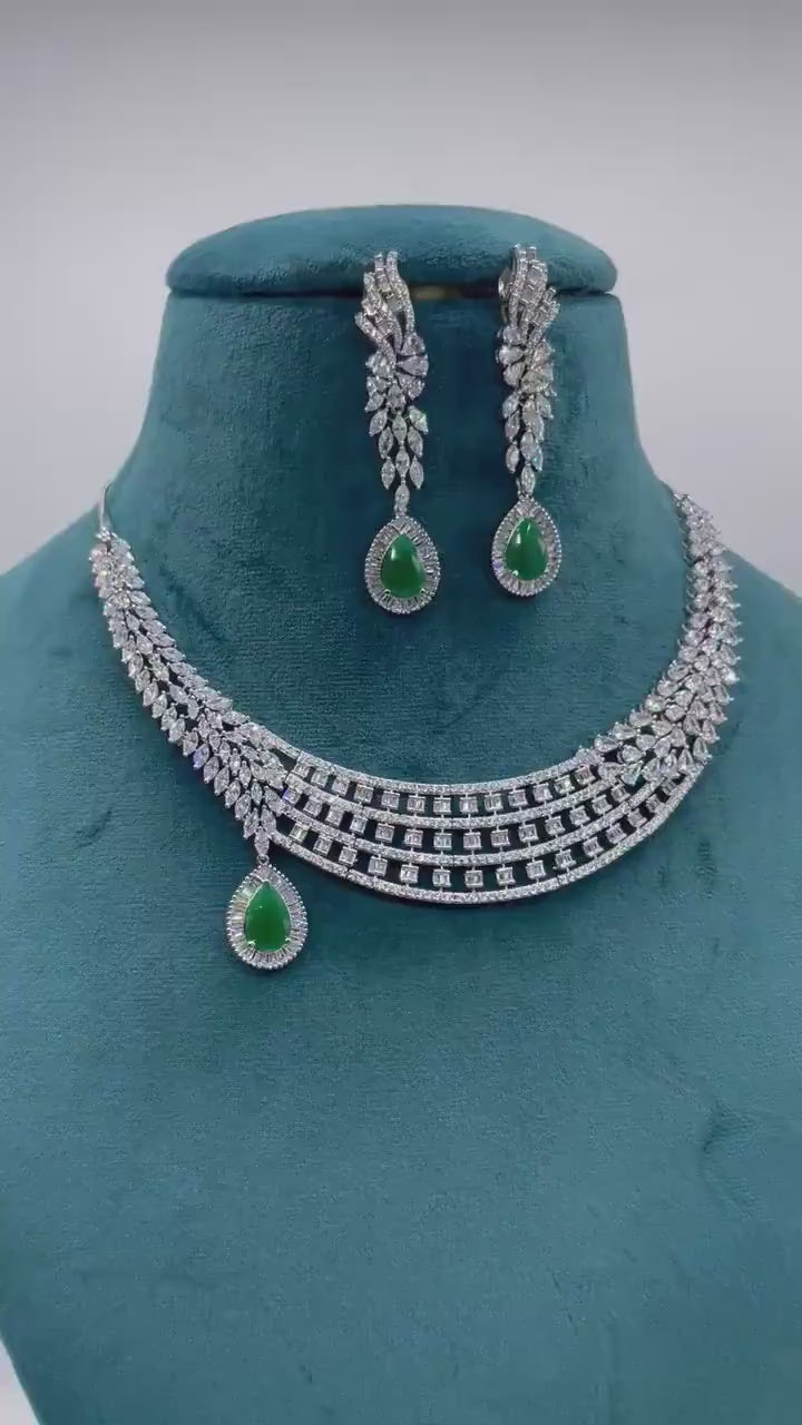 Rani Emerald Diamond Necklace Set Emerald Necklace Wedding Necklace Indian Jewelry Indian Necklace Pakistani Jewelry American Diamond