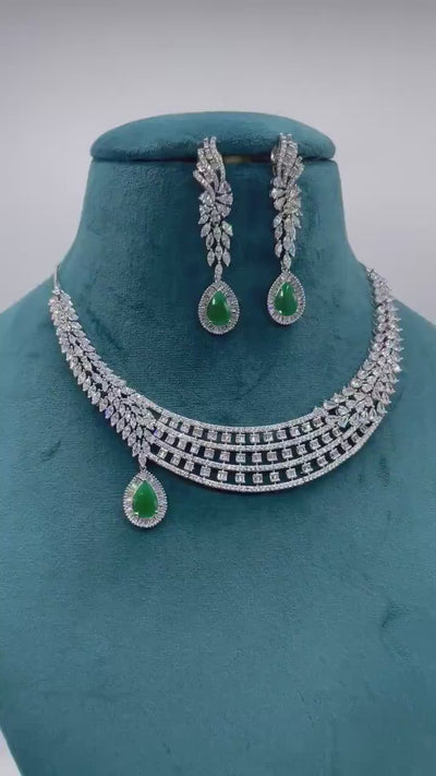 Rani Emerald Diamond Necklace Set Emerald Necklace Wedding Necklace Indian Jewelry Indian Necklace Pakistani Jewelry American Diamond