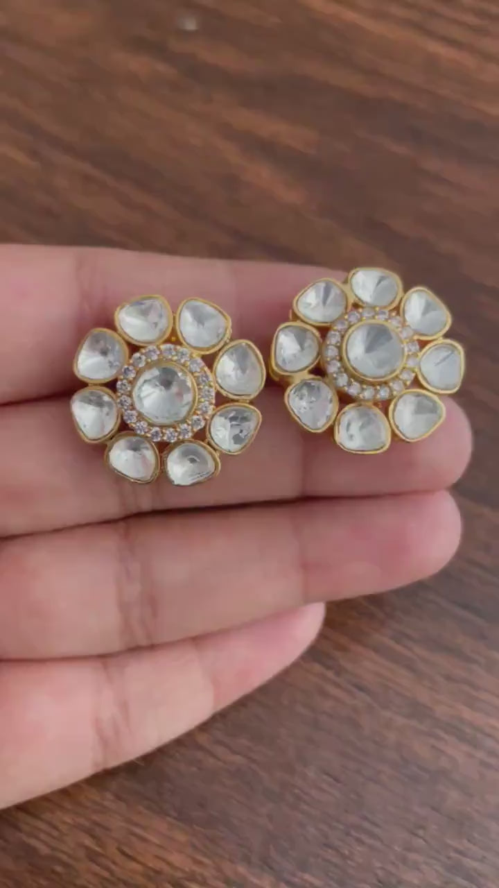 Gold Polki Studs / Kundan Polki Earrings/ Indian Jewelry/ Indian Earrings/ Bollywood Jewelry/ Pakistani Jewelry/ Studs