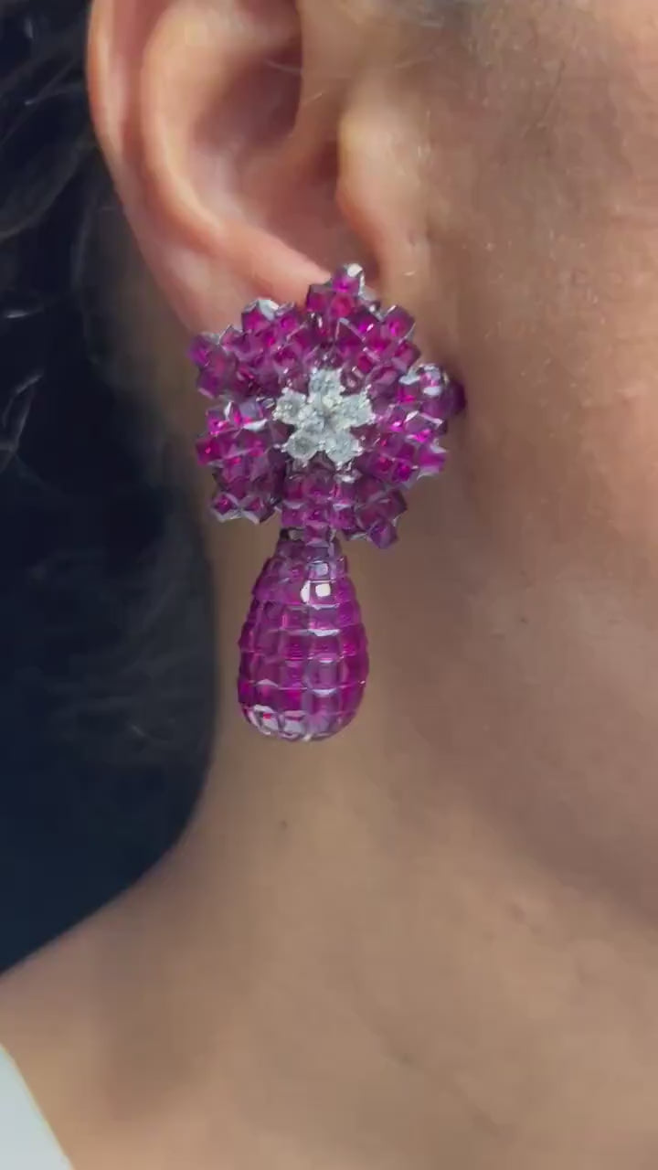 Ruby Invisible Setting Diamond Earrings/ Statement Indian Earring  Indian Jewelry/ Pakistani Jewelry Unique Earrings American Diamond