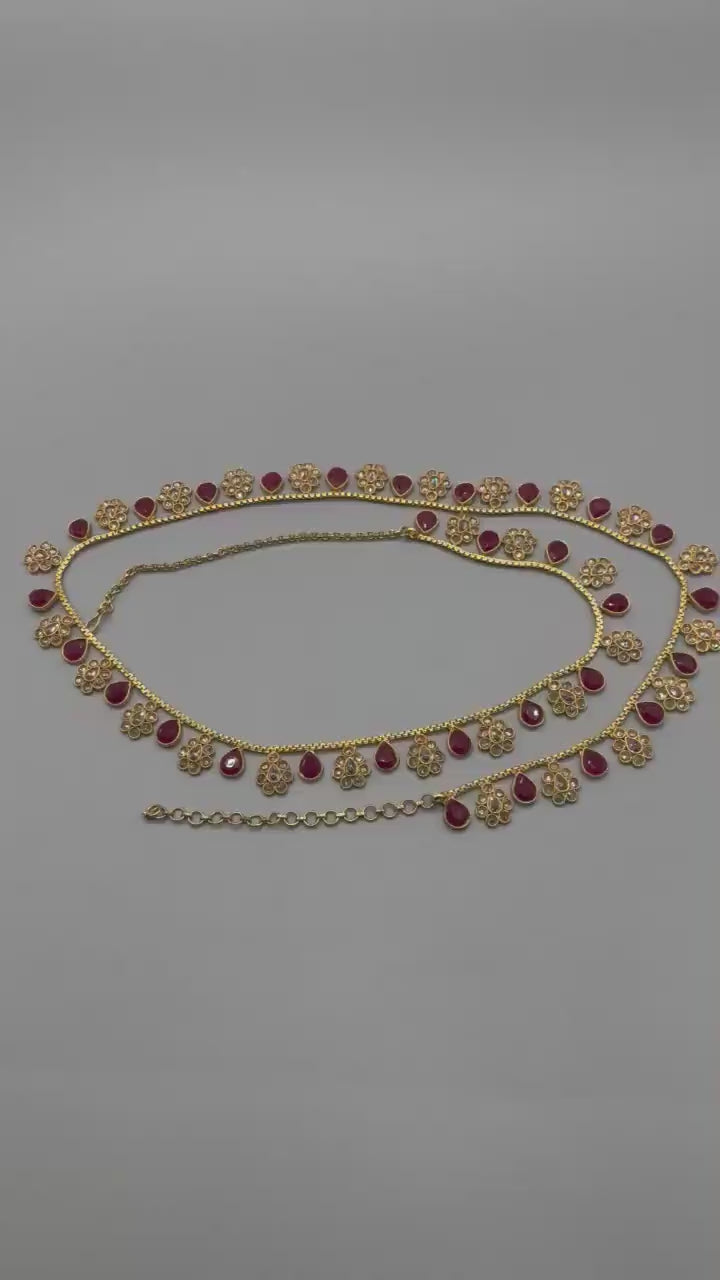 Ruby Gold Polki Belly Chain/ Kamarbandh// Indian Jewelry/ Indian waist chain/ Jewelry Belt/ South Jewelry/ Boho Jewelry/ Ethnic Jewelry