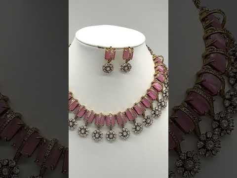 Kriti Pink Kundan Choker Set | Victorian Finish Necklace – MyRivaaz