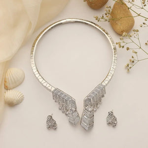 Prisma Geometric CZ Necklace Set – Modern Collar with Earrings