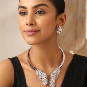 Prisma Geometric CZ Necklace Set – Modern Collar with Earrings