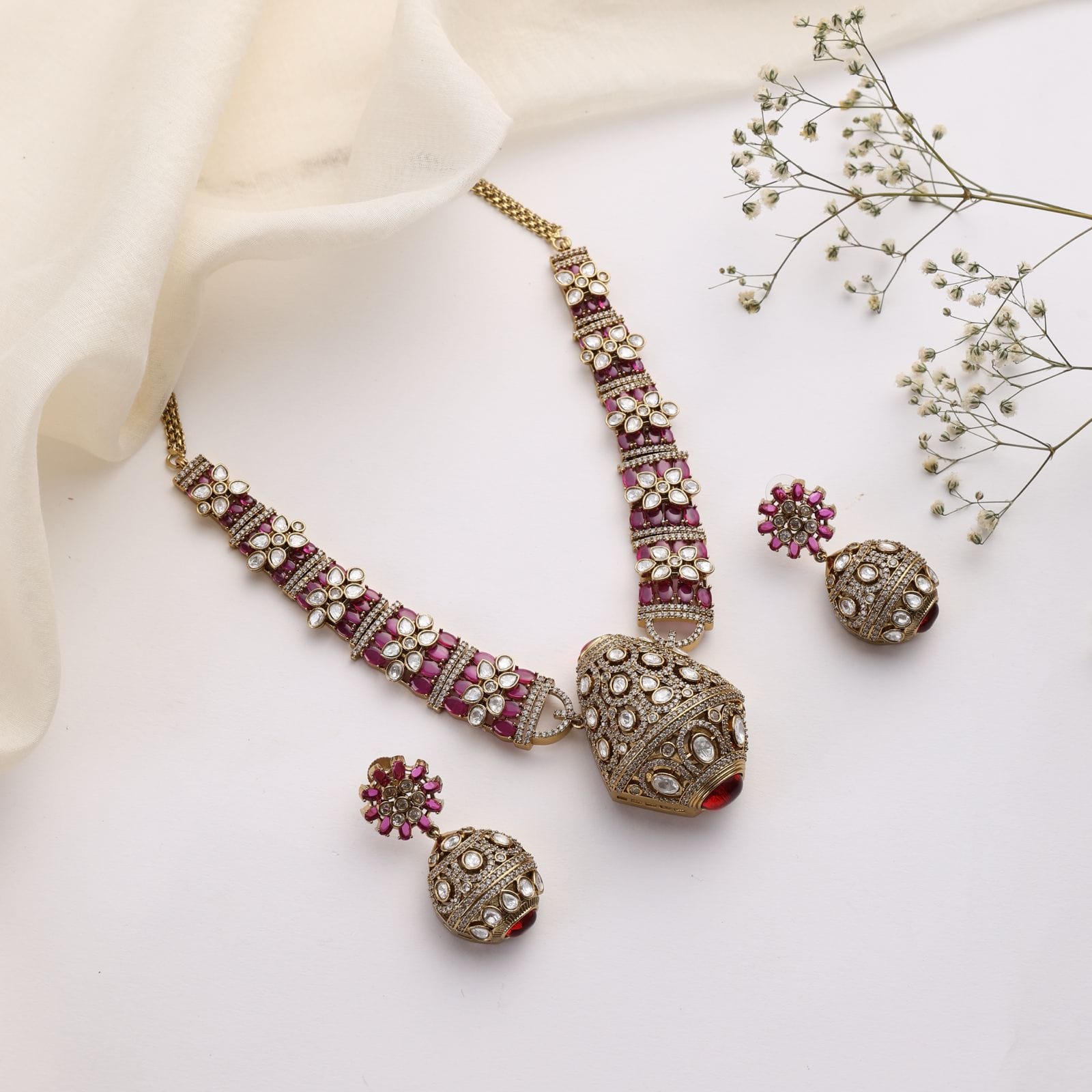 Rajvansh Ruby Polki Necklace with Jhumka Earrings