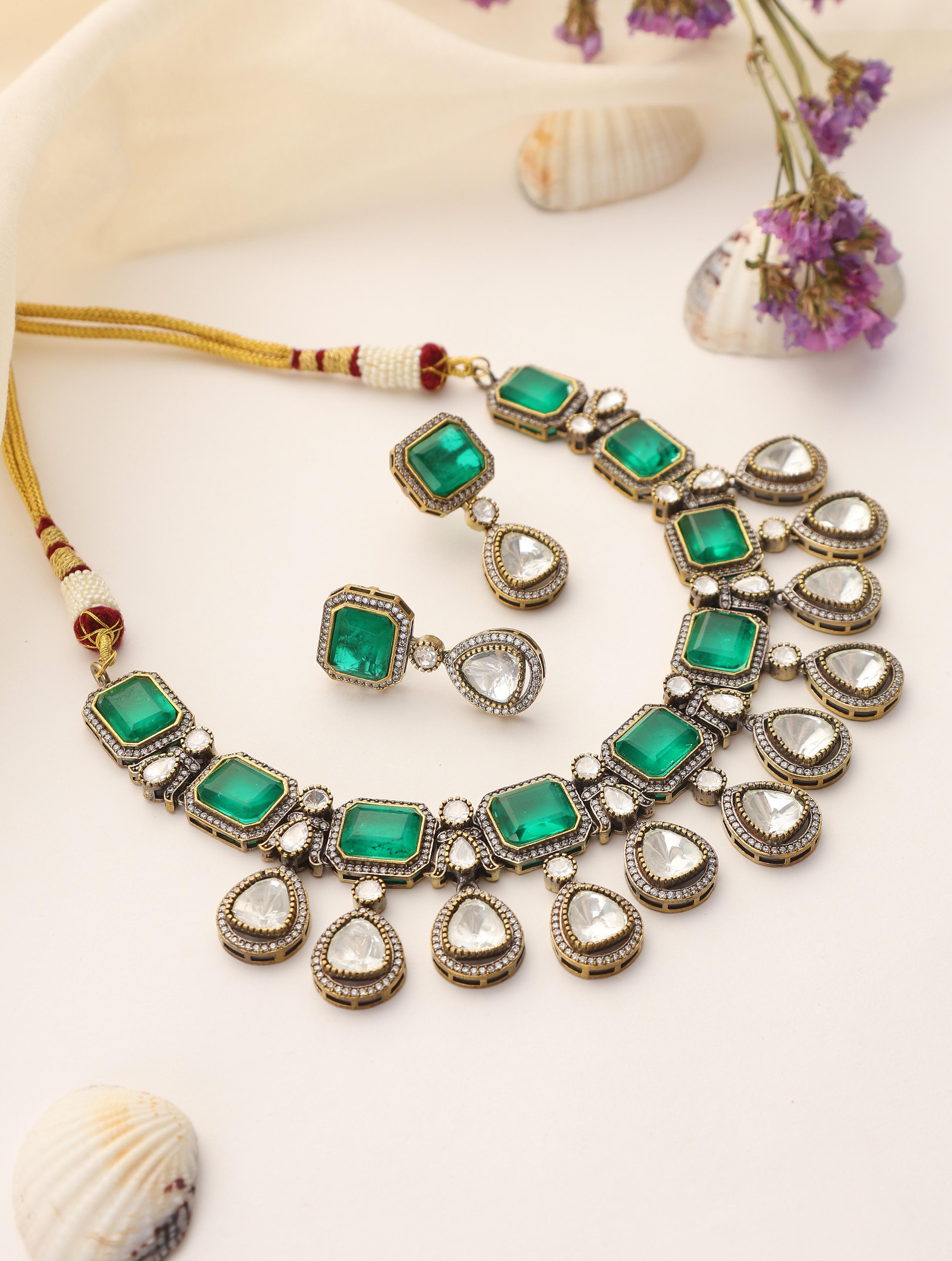 Rajvi Kundan Royale Choker Necklace Set with Earrings