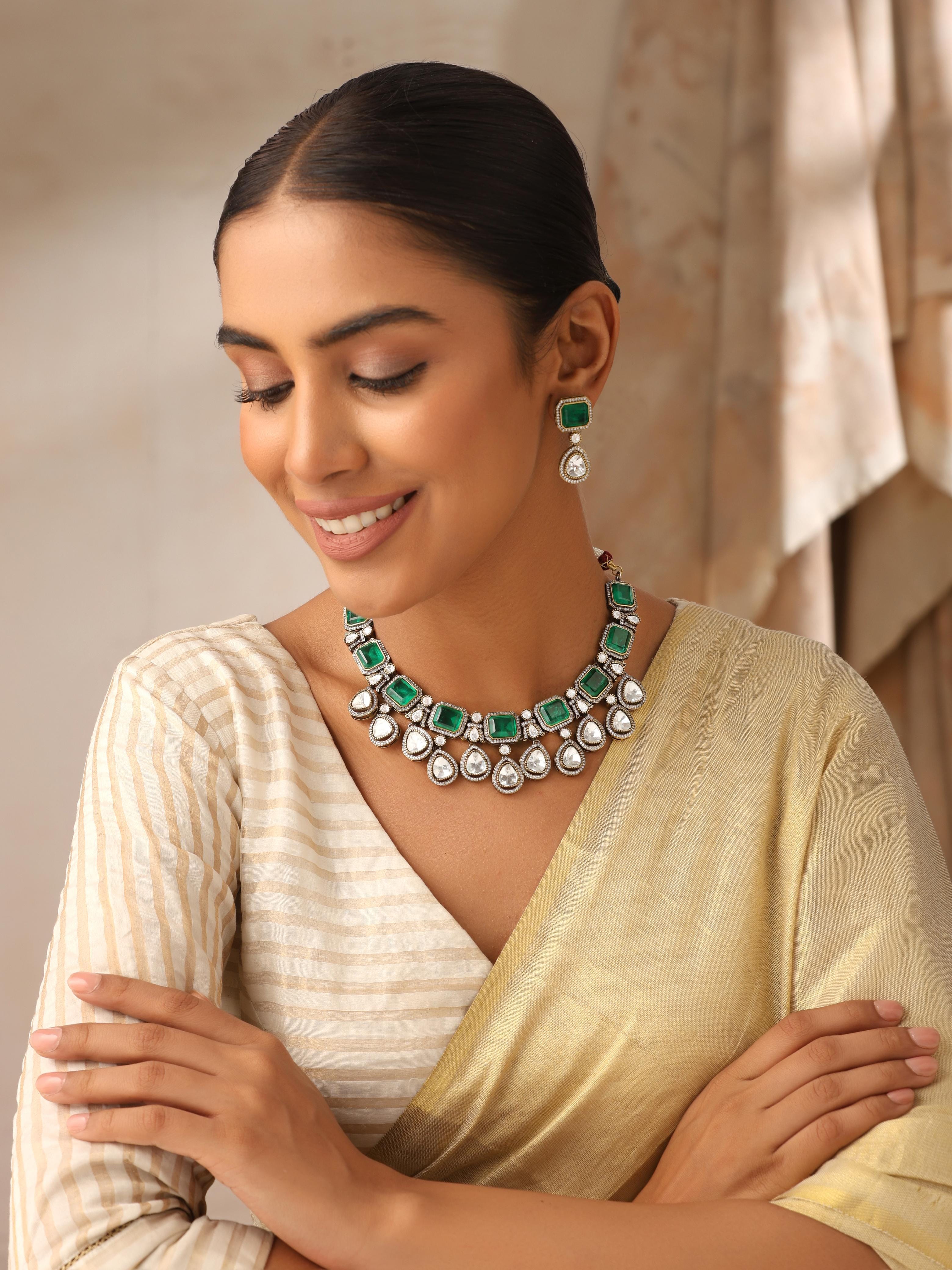 Rajvi Kundan Royale Choker Necklace Set with Earrings