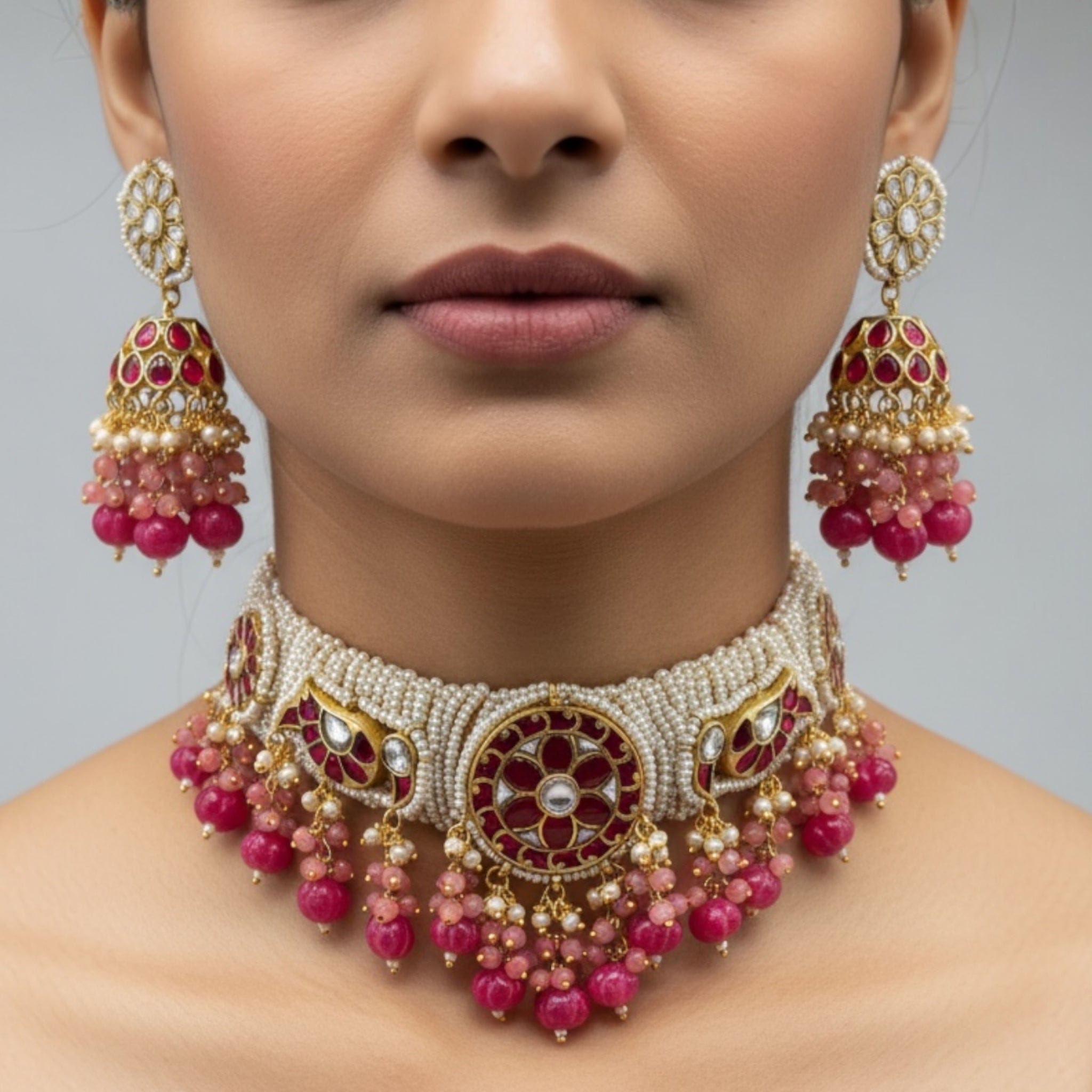 Rani Pink Jadau Kundan Choker Set