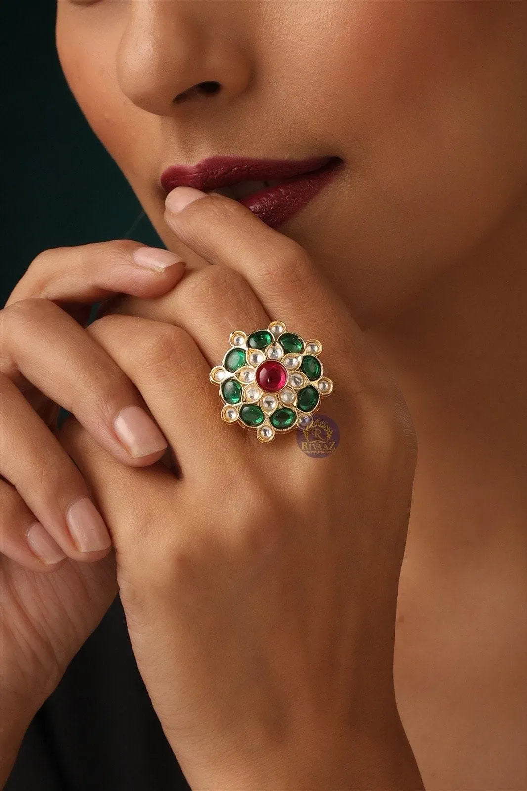 Ruby Green Polki Ring/ Indian Jewelry/ Indian Kundan Ring/ Indian wedding Jewelry/ Bollywood Jewelery/ Pakistani Jewelry