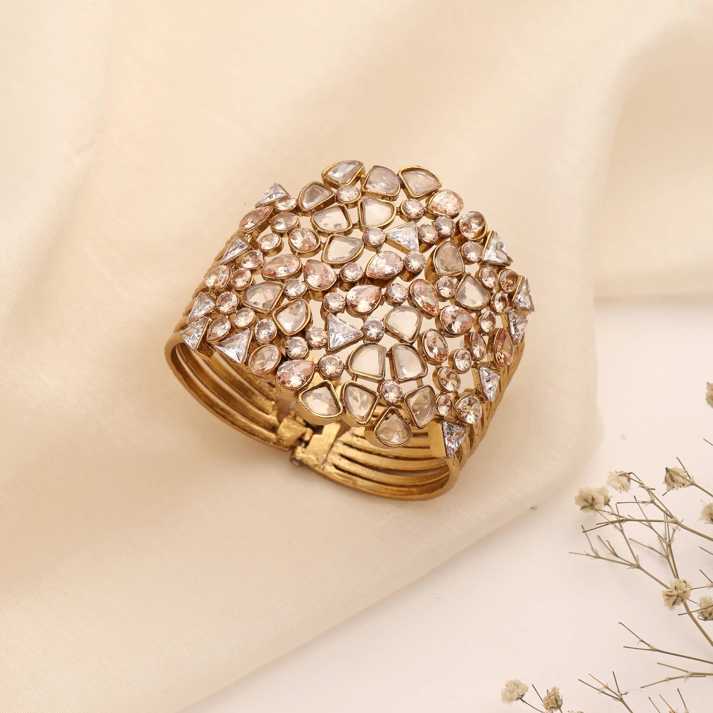 Riva Champagne Polki Statement Cuff Bracelet