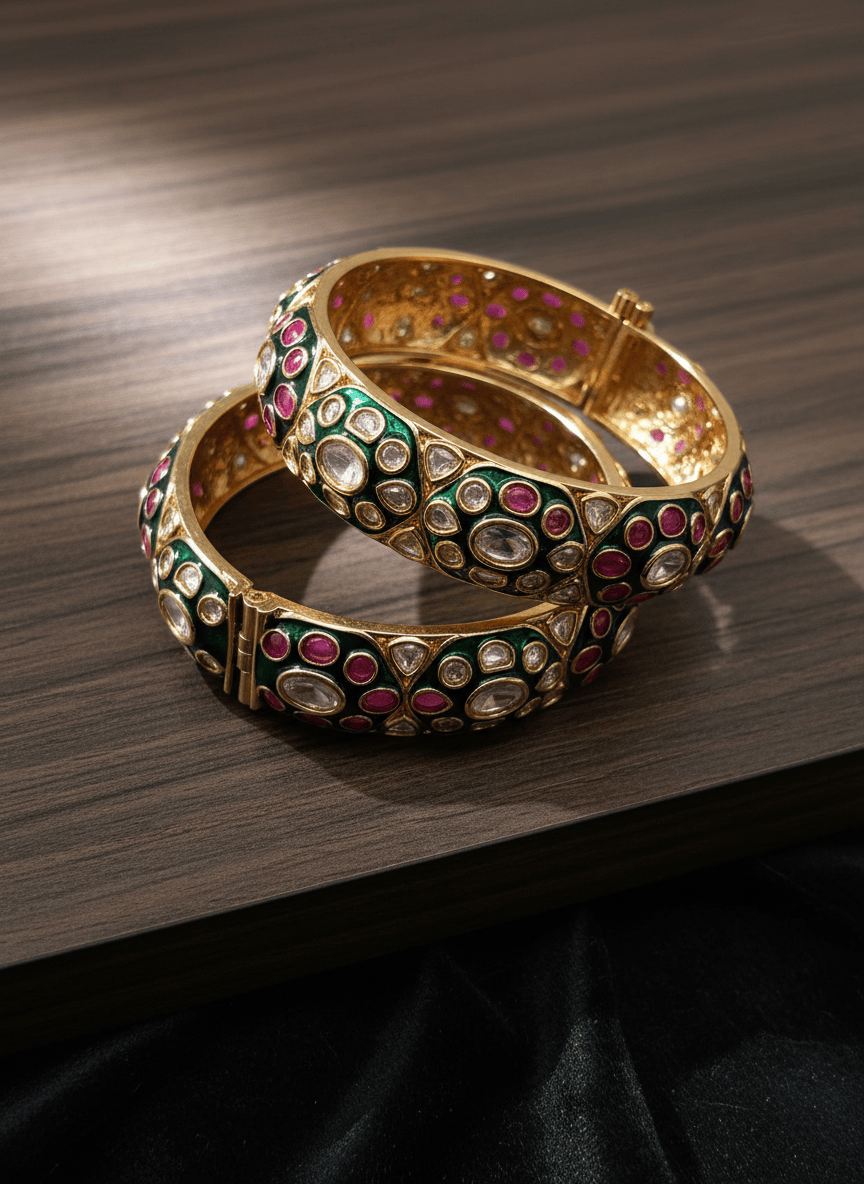 Ruby Green Uncut Polki Kadas