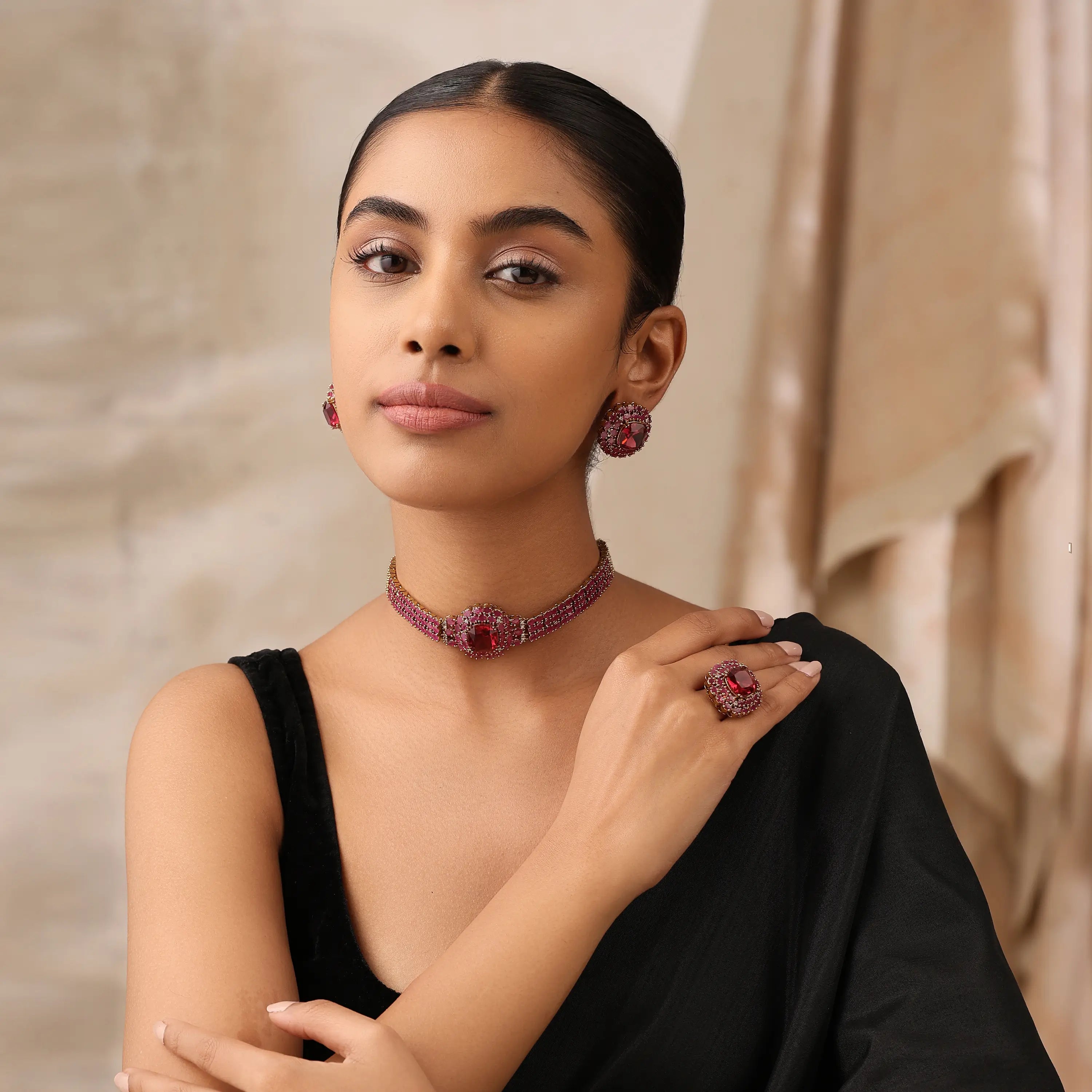 Ruby Royale Choker Set with Ring