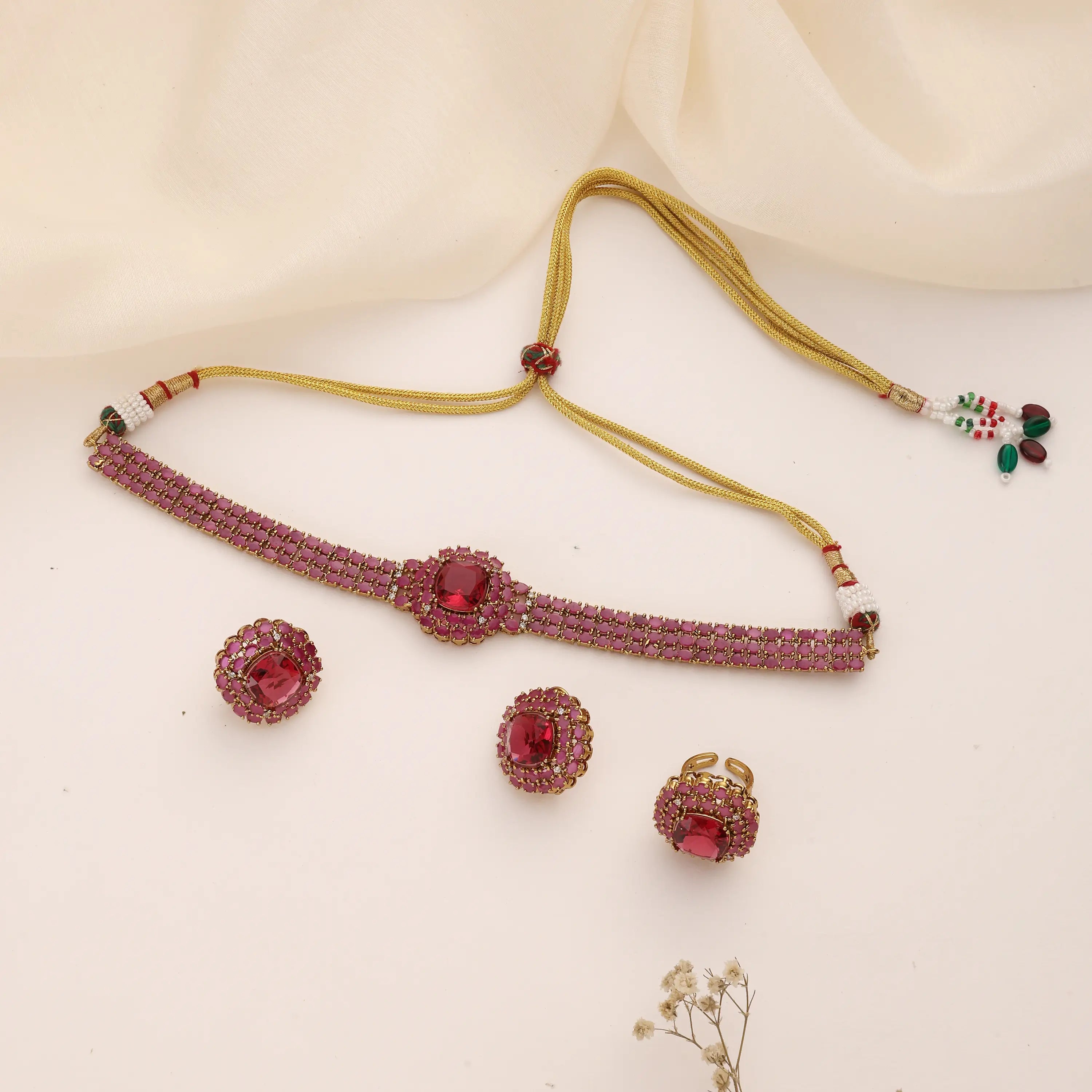 Ruby Royale Choker Set with Ring