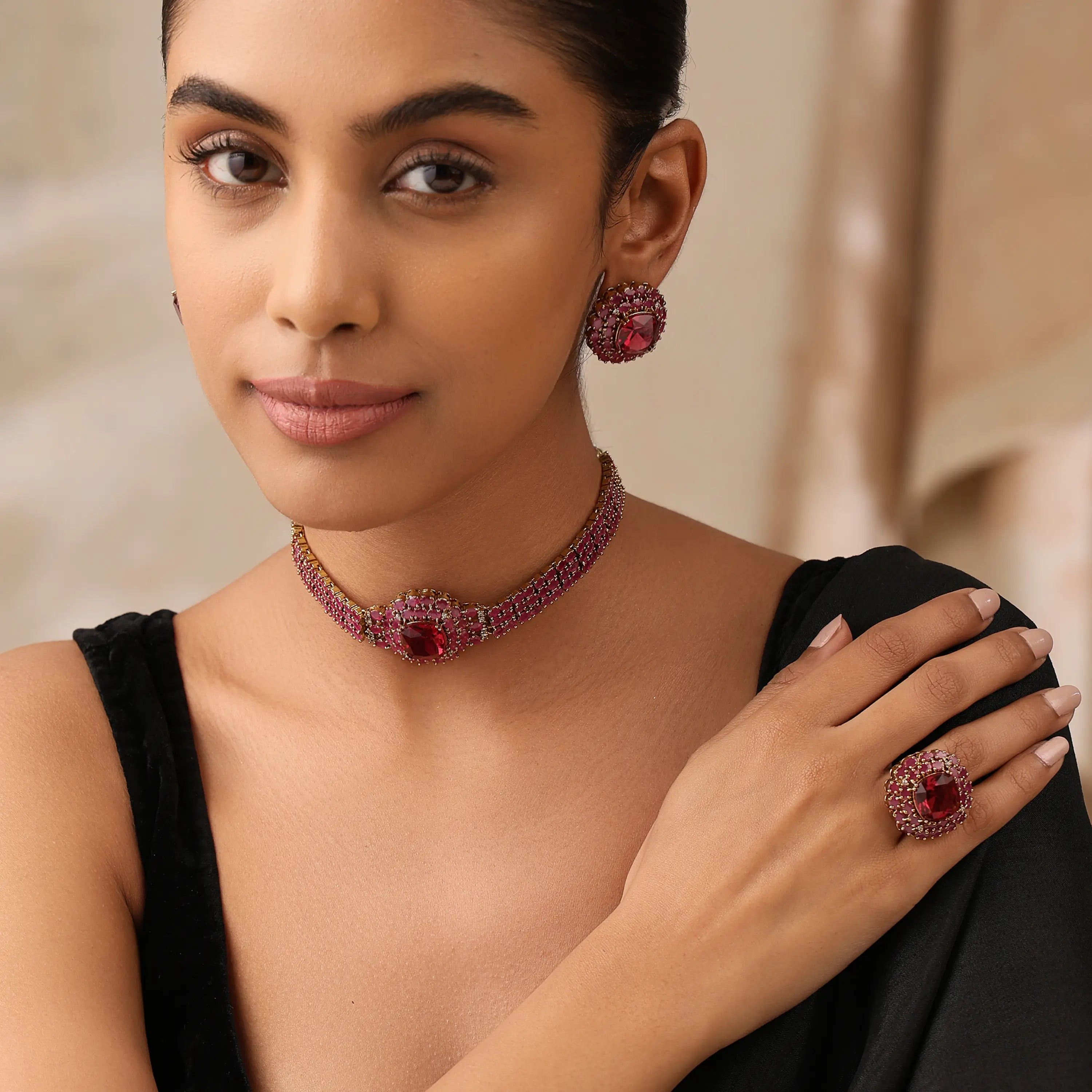 Ruby Royale Choker Set with Ring
