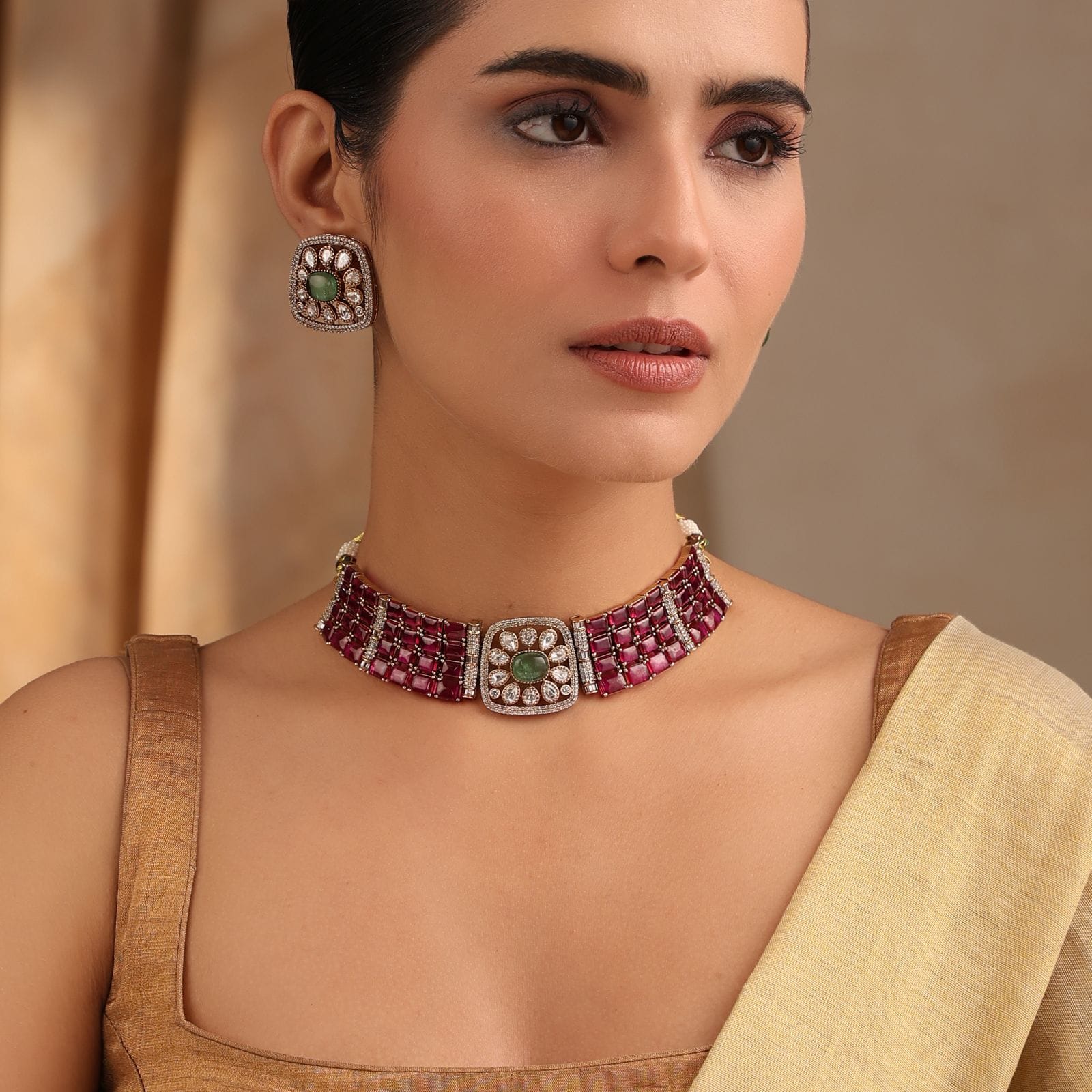 Saanvi Multicolor Kundan Choker Set with Earrings