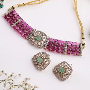 Saanvi Multicolor Kundan Choker Set with Earrings