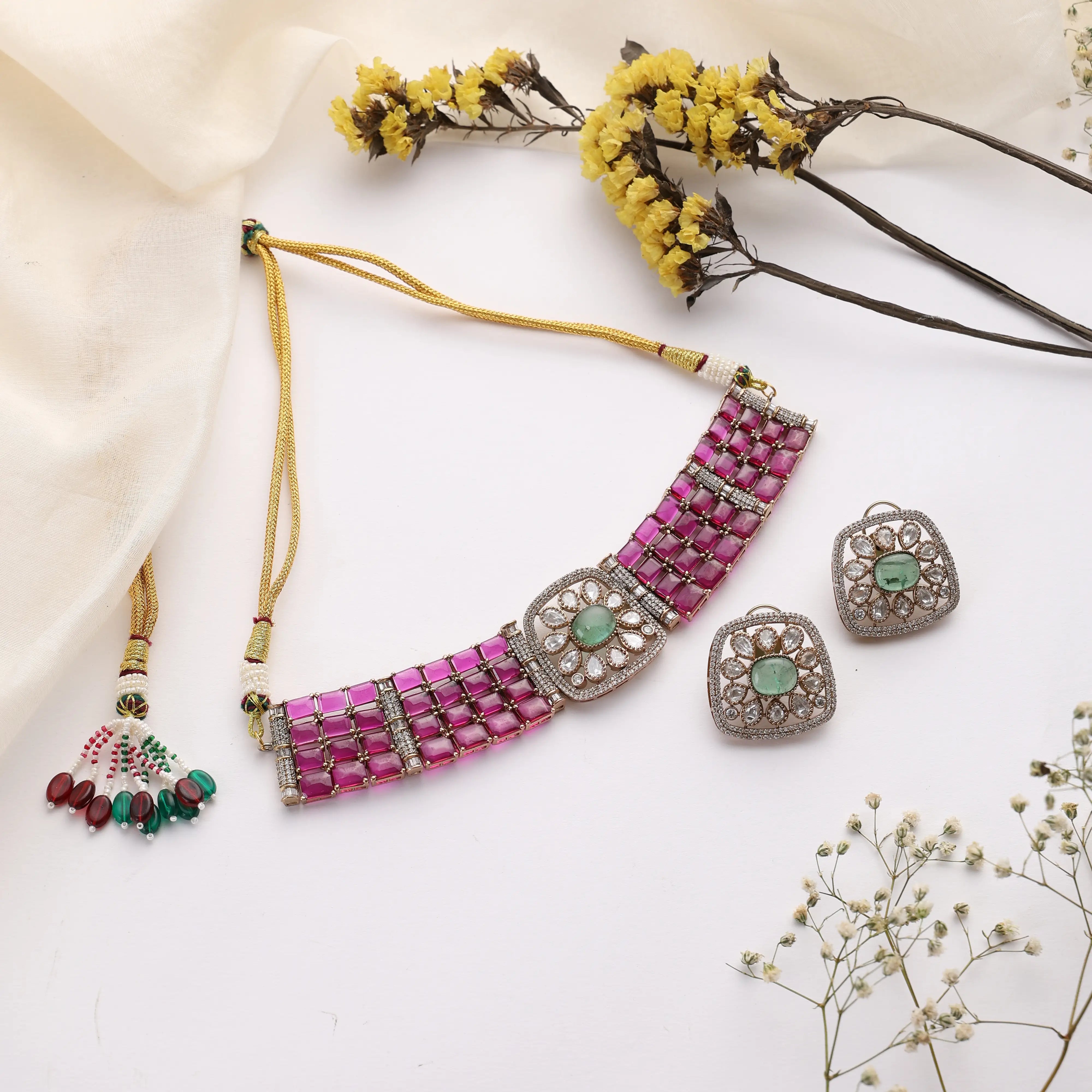 Saanvi Multicolor Kundan Choker Set with Earrings