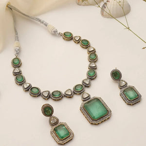 Sage Mint Uncut Polki Necklace Set with Earrings