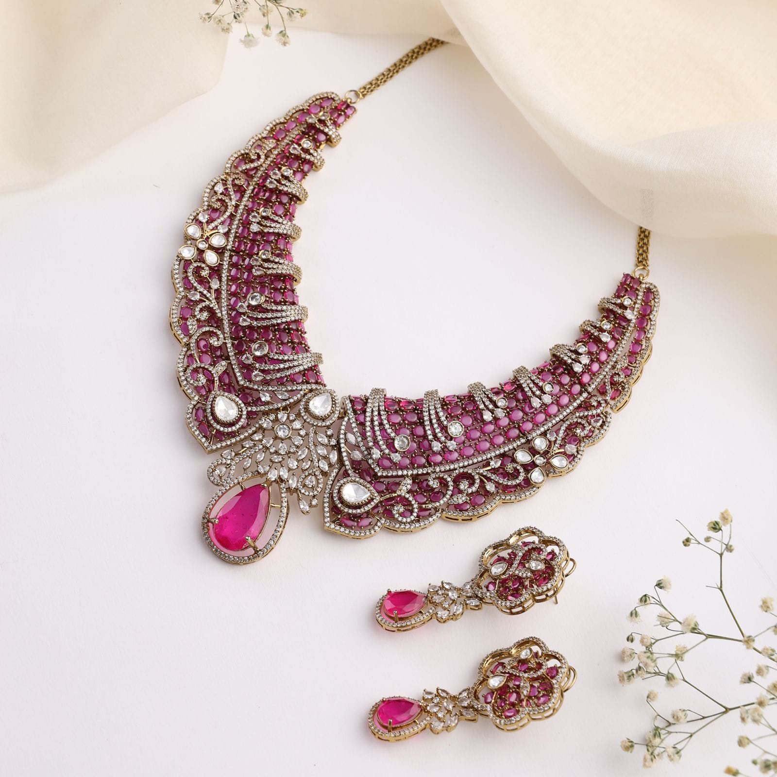 Serena Ruby Necklace Set with Earrings