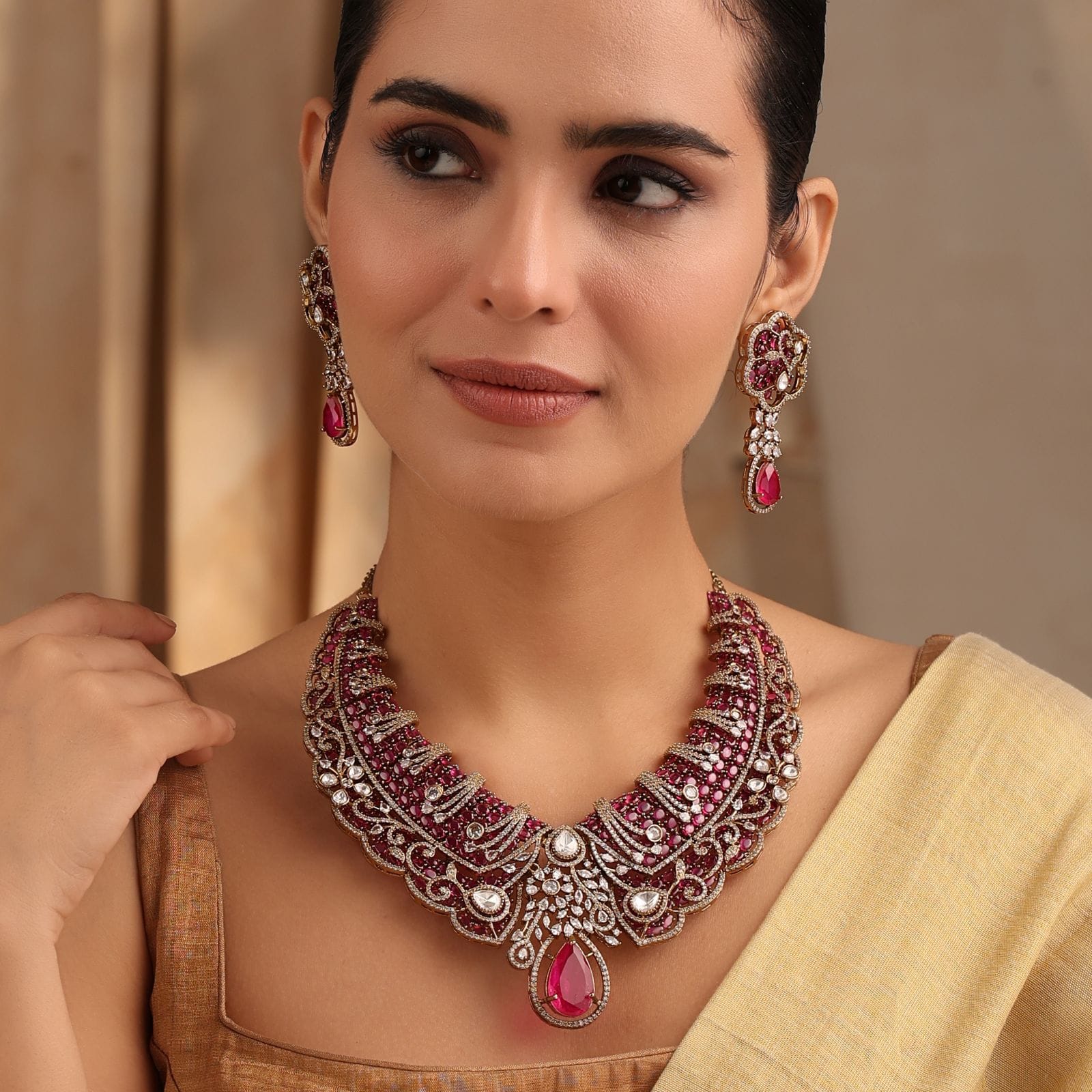 Serena Ruby Necklace Set with Earrings