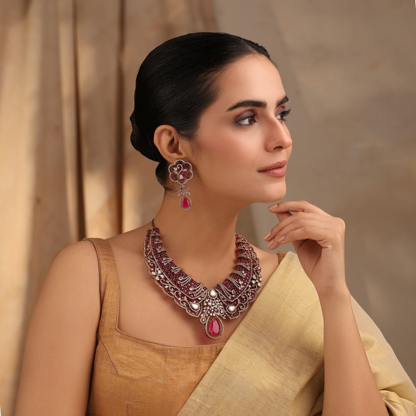 Serena Ruby Necklace Set with Earrings