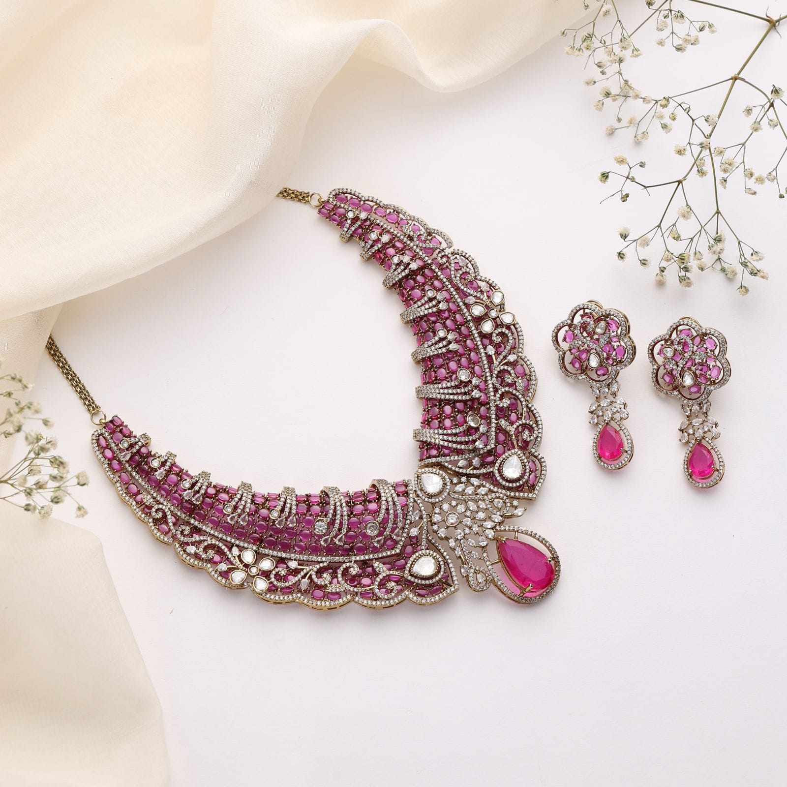 Serena Ruby Necklace Set with Earrings