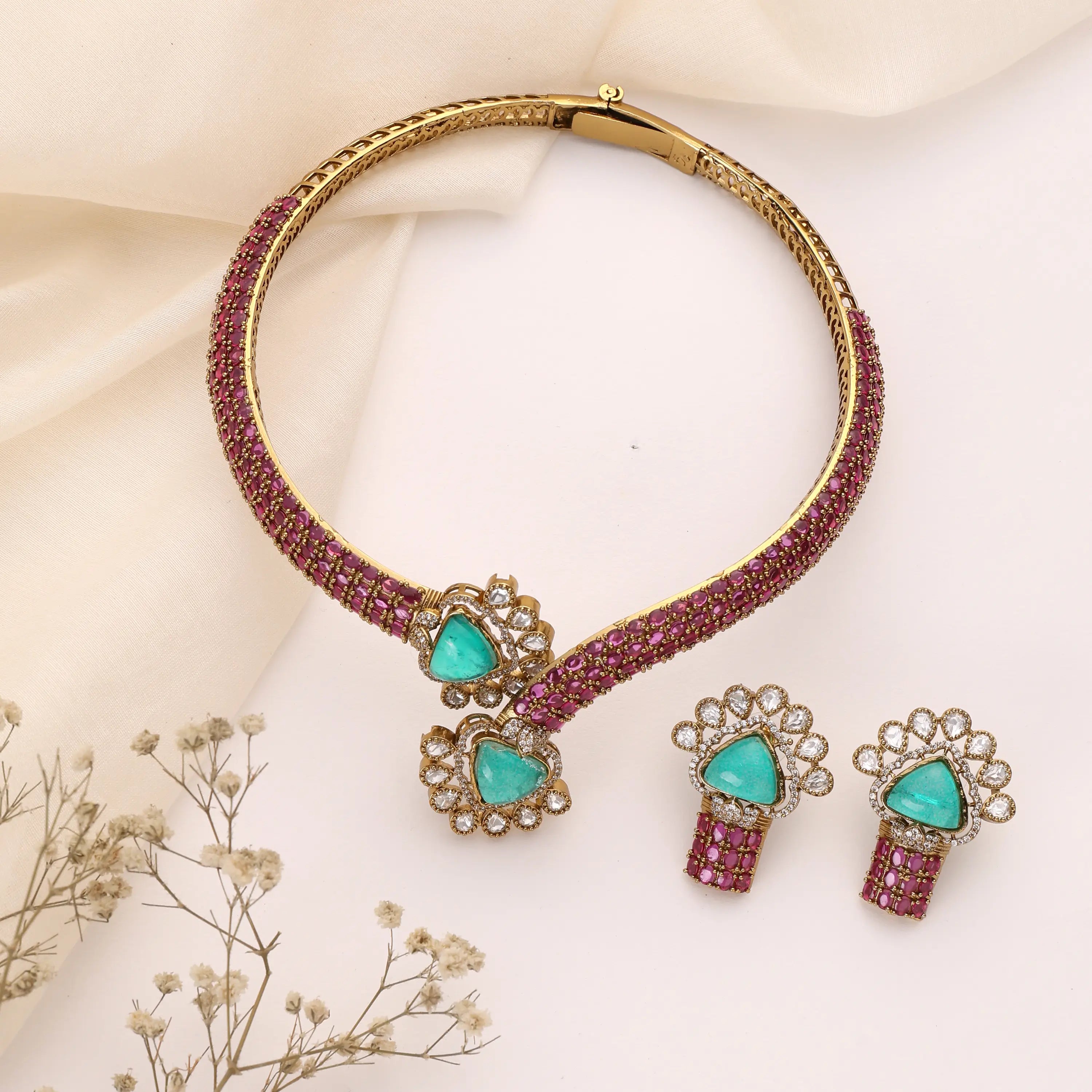 Sharika Ruby Mint Hasli Set