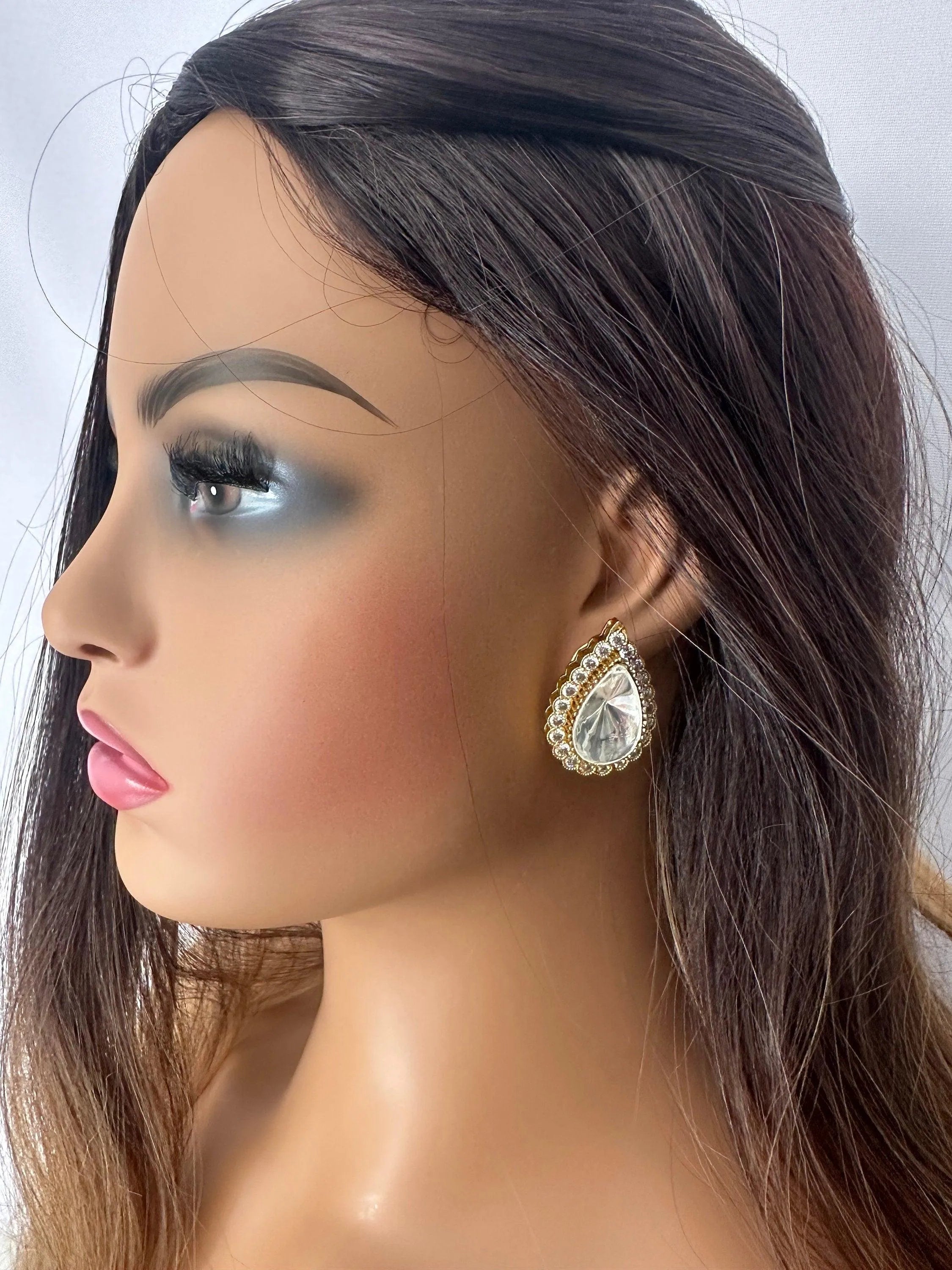 Mossonite Polki Studs | Indian Studs | CZ studs | Punjabi Earrings| Indian Jewelry | Indian Earrings | Pakistani Jewelry |