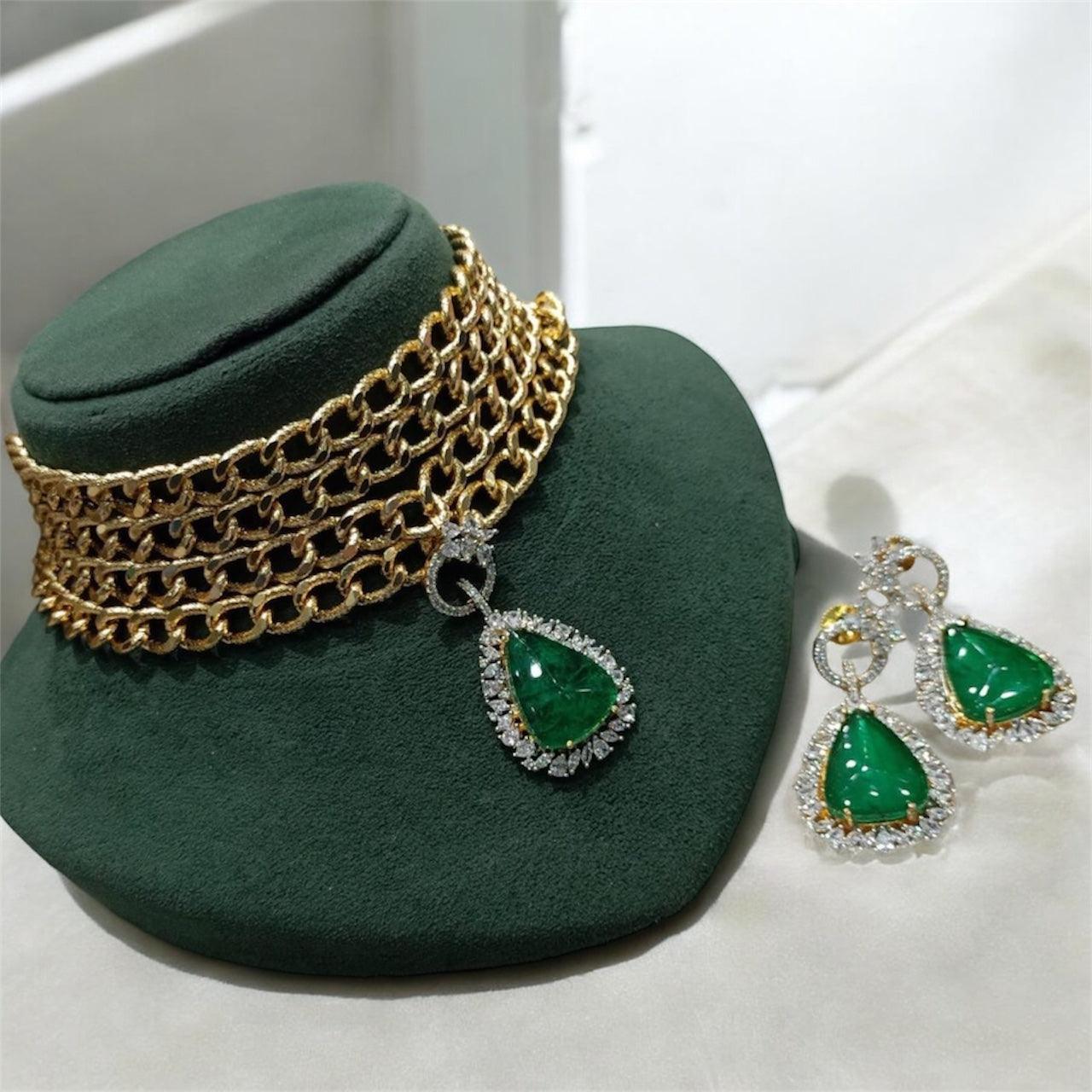 Trisha Emerald Gold Chain Set