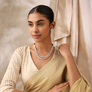 Two Layer Uncut Polki Necklace Set with Stud Earrings