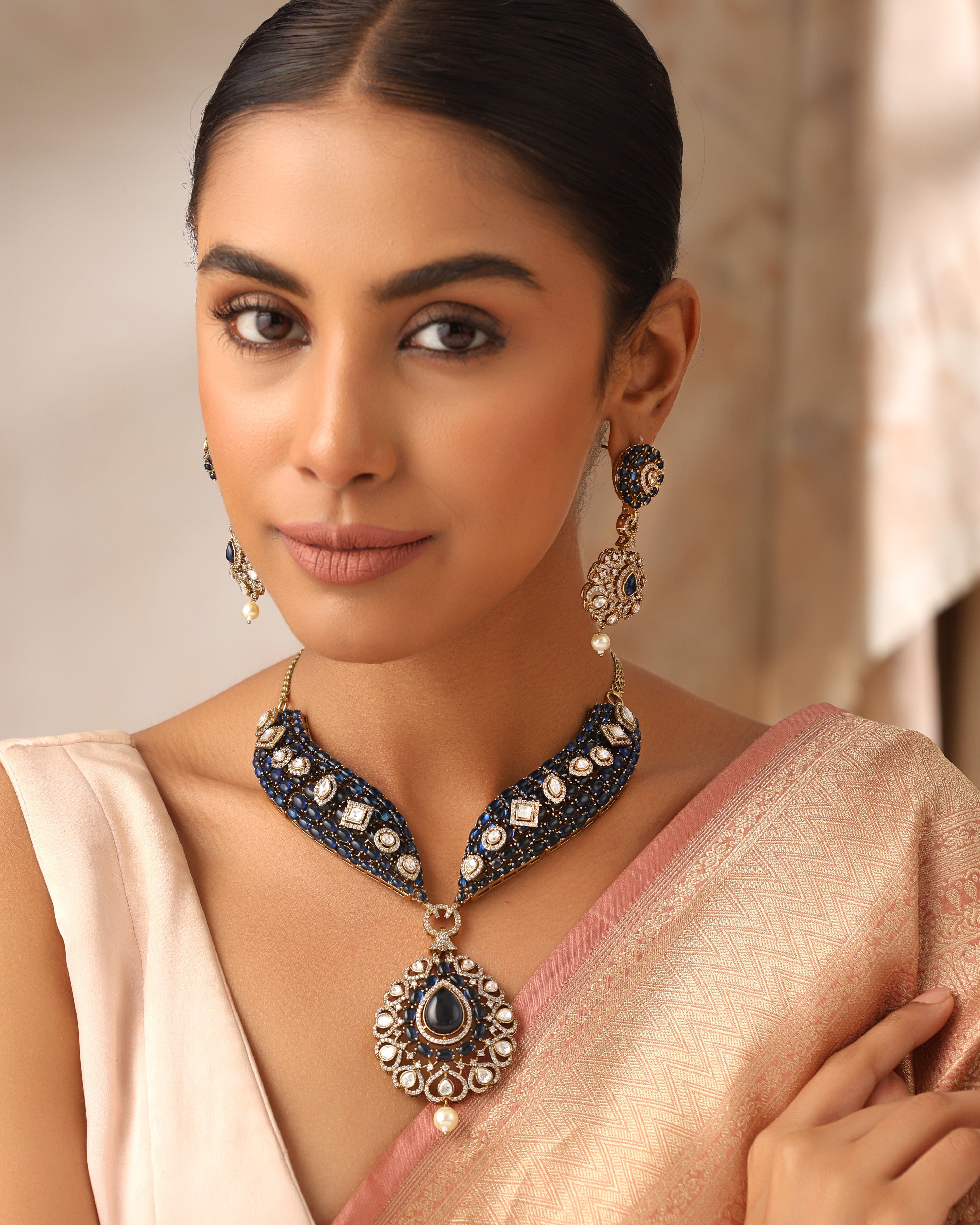 Vamika Blue Mossonite Necklace Set