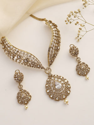 Vamika Clear Mossonite Kundan Choker Necklace Set