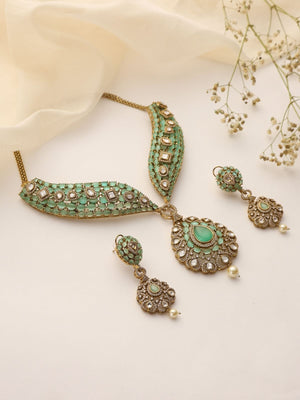 Vamika Mint Mossonite Kundan Choker Necklace Set