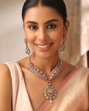 Vamika Pink Mossonite Kundan Choker Necklace Set