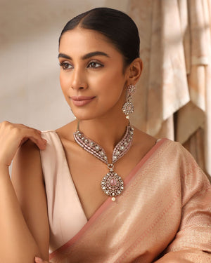 Vamika Pink Mossonite Kundan Choker Necklace Set