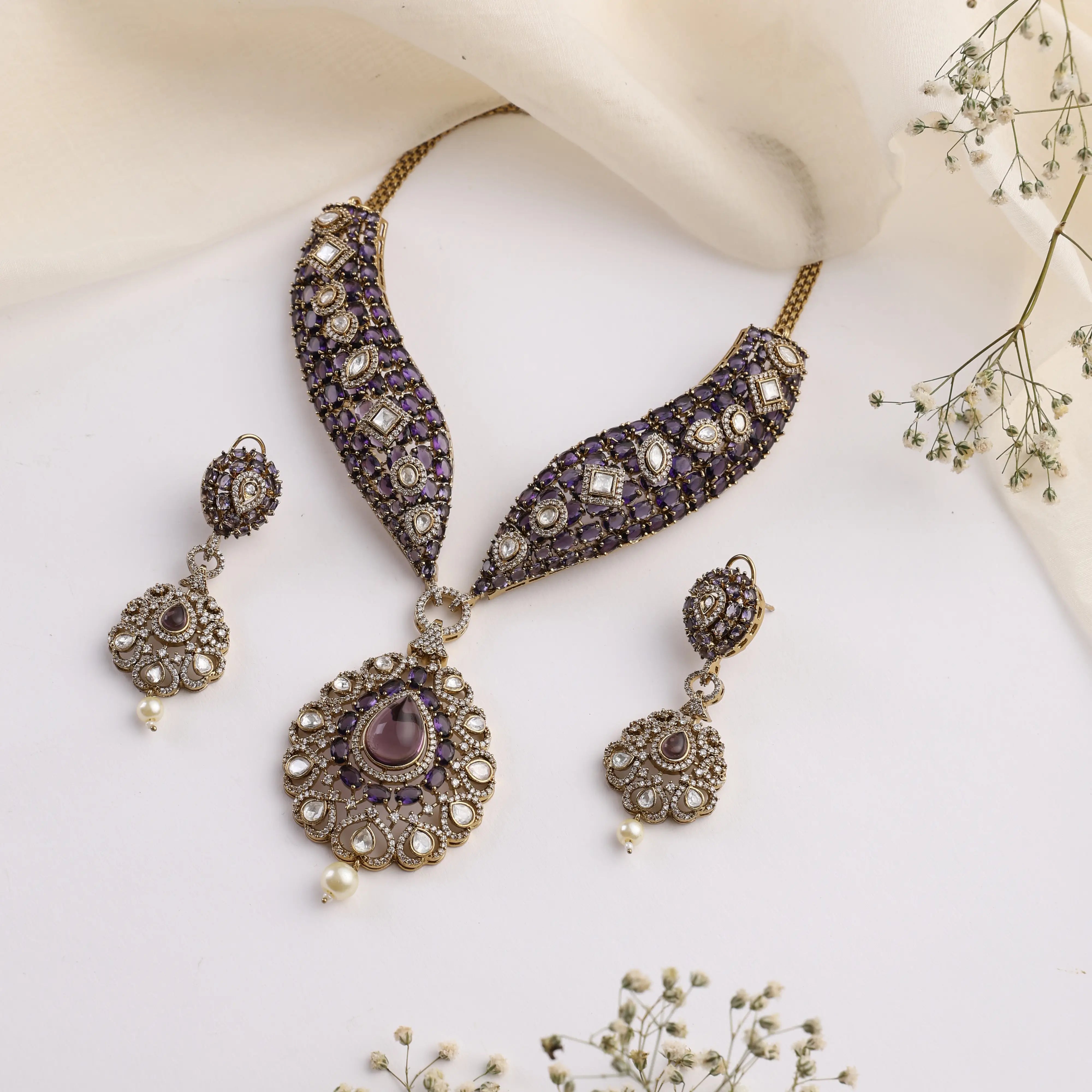 Vamika Purple Necklace Set with Earrings