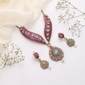 Vamika Ruby & Mint Green Necklace Set with Earrings