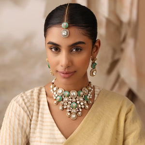 Veyra Kundan Mint Statement Necklace Set