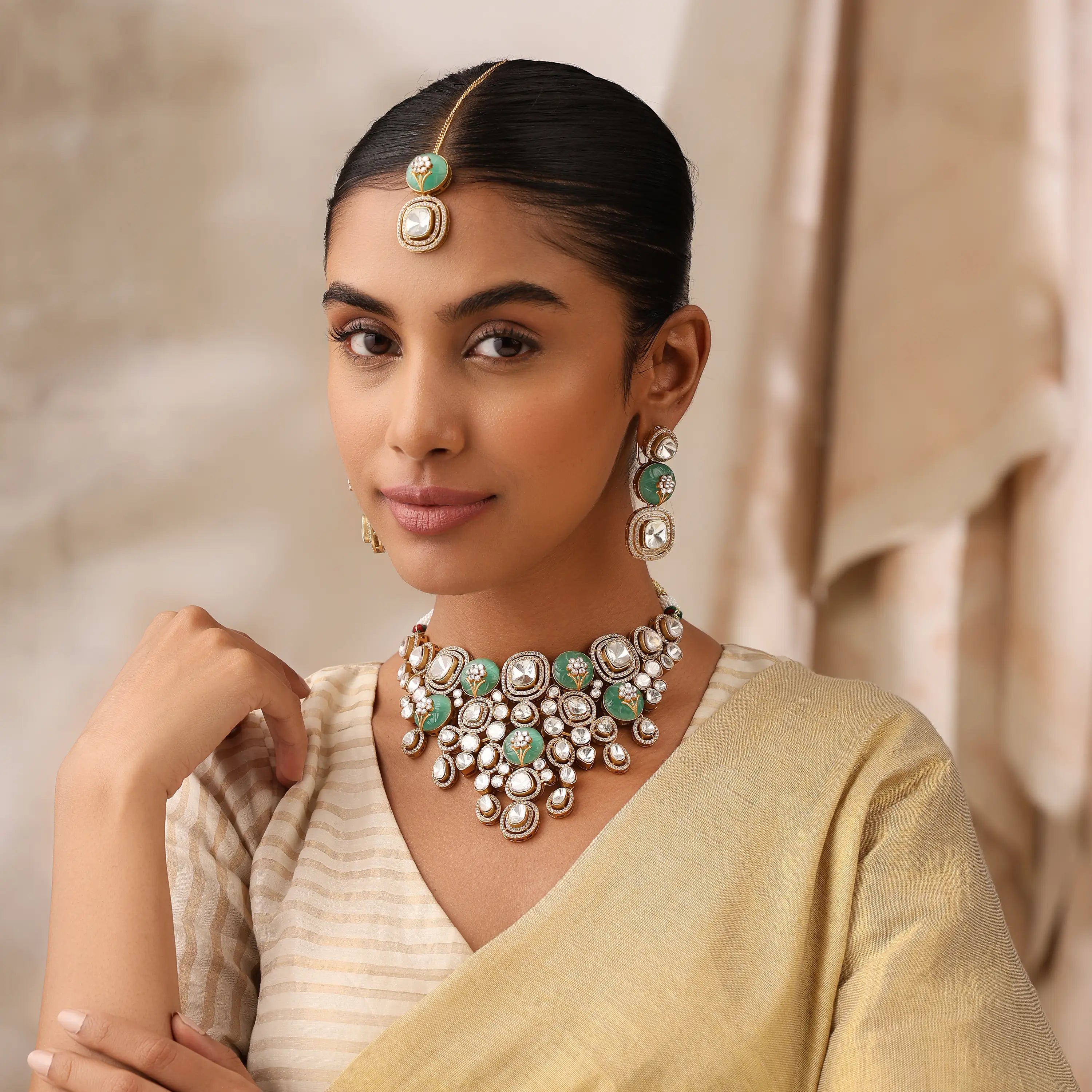 Veyra Kundan Mint Statement Necklace Set