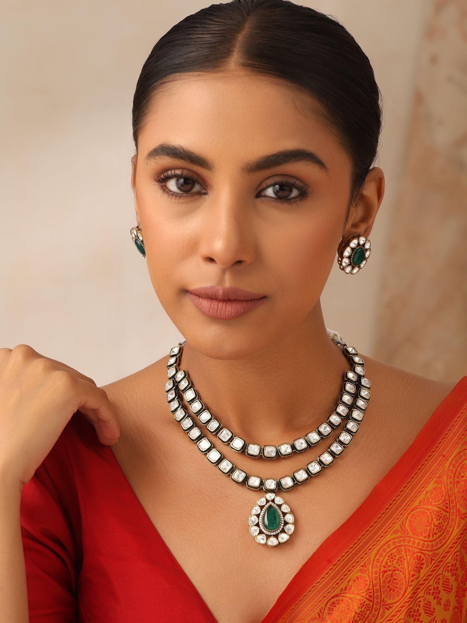Zehra – Emerald Drop Kundan Necklace Set